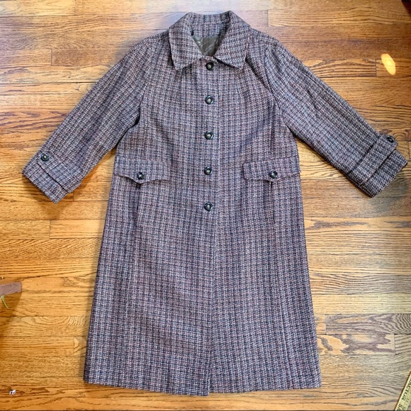 Vintage Harris Tweed 100% Scottish Wool Long Trench Coat Size XL - Picture 3 of 10